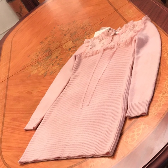 LoveShackFancy Bellini wool blend knit ribbed Pink long sleeve mini Dress Sz.XS. - Picture 10 of 16